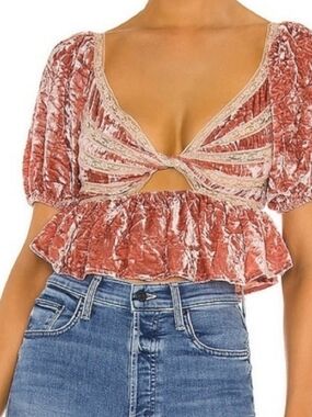 Free People Yours Truly Velvet Lace Top Small NWOT